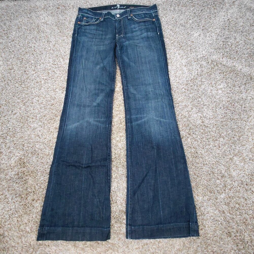 7 Seven For All Mankind Dojo Flare Jeans Womens 31 Blue Dark Wash Denim